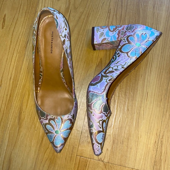 14th & Union Shoes - HP🌙[ 14th & Union ] “Audrey” Brocade Pointed Toe Chunky Heel Pumps